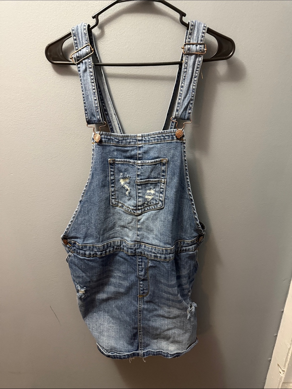 Maurices Light Blue Denim Overall Dress with Contrast Stitching